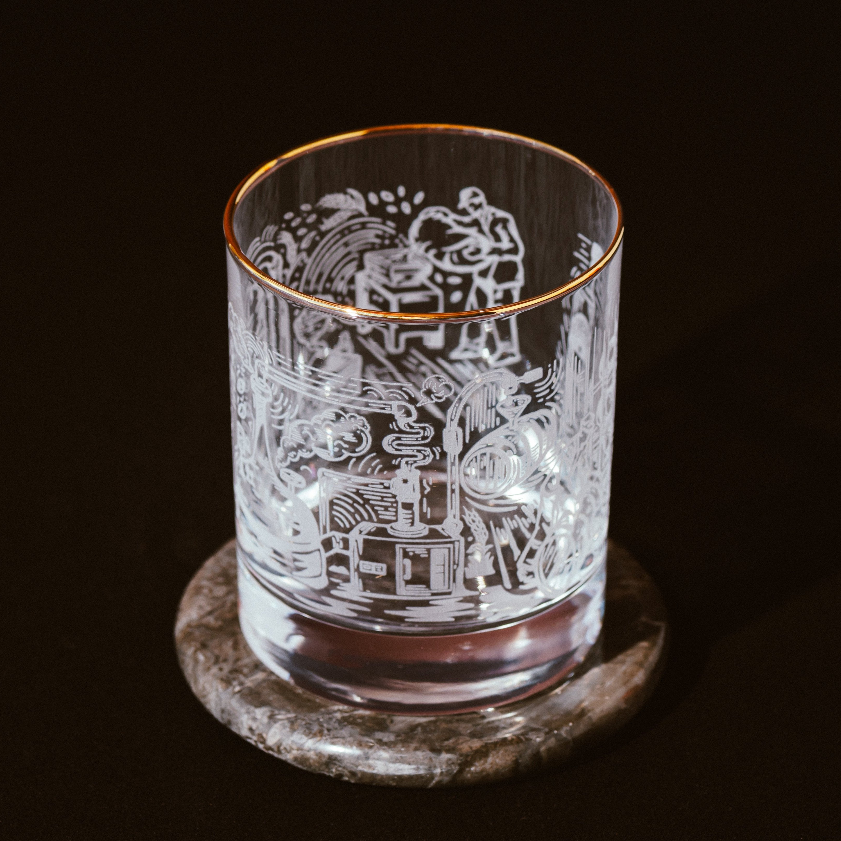 Glasses with Engraved Whiskey Making Process Set of 2